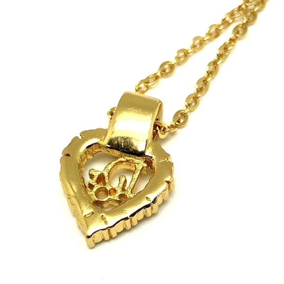 CHRISTIAN DIOR necklace gold logo heart rhinestone lady's accessories - Picture 4 of 8